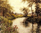 Louis Aston Knight Flowers in Bloom by a River painting